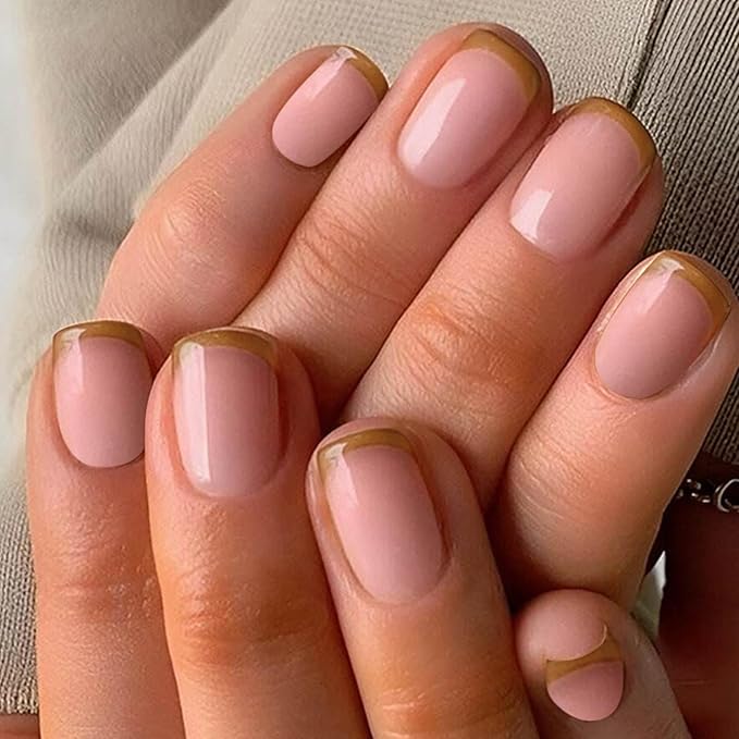 Clear Semi Cured Gel Nail Strips French Tip 20Pcs Light Brown UV Gel Nail Stickers Glossy Nails Polish Strips UV/LED Light Needed Self Adhesive Full Polish Nails Wraps for Women