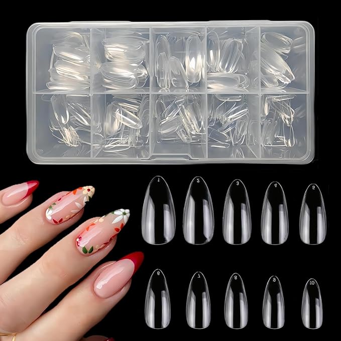 1000Pcs Short Full Cover Almond & Square Nail Tips Gel x Clear Set,10 Size Clear Press On False Nail Tips for Manicure Art Home DIY Salon