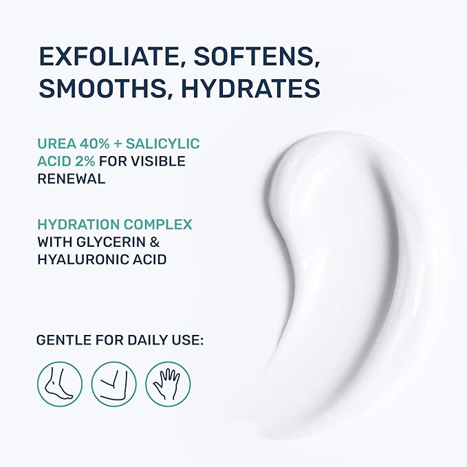 Urea Cream 40 Percent for Feet Maximum Strength, Callus Remover Foot Cream, Dry Cracked Heels Exfoliating Lotion with Salicylic Acid, Ceramides, Tea Tree Oil – Women and Men, 4.3 oz