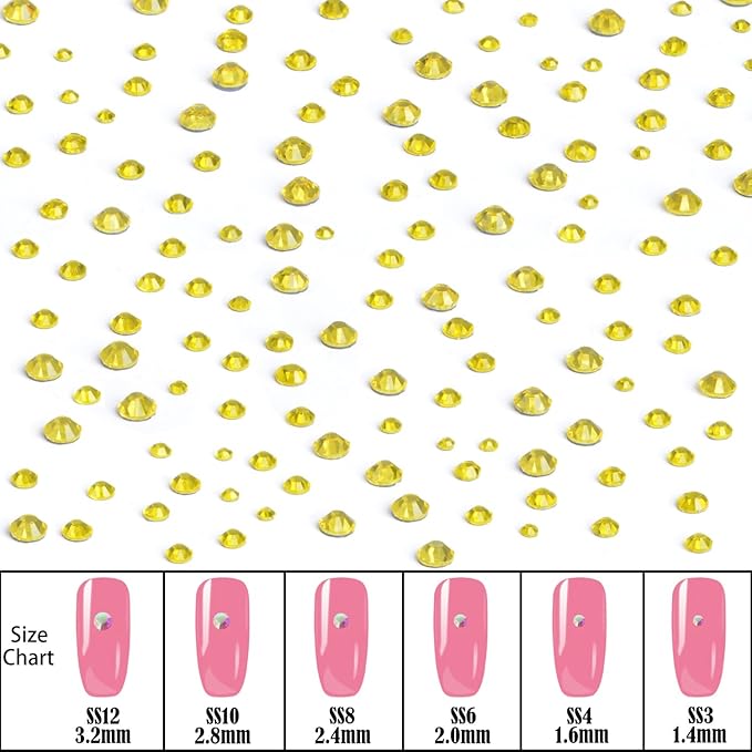 NCB Hotfix Iron on 8000pcs Crystal Rhinestones Round Gem for Crafts Decoration DIY Jewelry Making with a Picking Pen (Citrine, 6Sizes SS3-SS12)