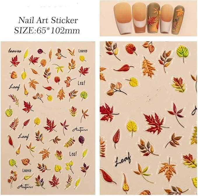 4 Sheets Nail Stickers for Autumn 5D Self-Adhesive Nail Art Decals for Women Flower Stickers Decoration