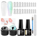 MEET ACROSS All-in-One Extension Mini Kit 2×7ml Non-Sticky Builder Gel Starter Kit WIth Base & Top Coat/Dual-Silicone Pen/Pro File/20-Pc Reusable Dual Forms Salon-Grade Extensions (Clear+Ultra Green)