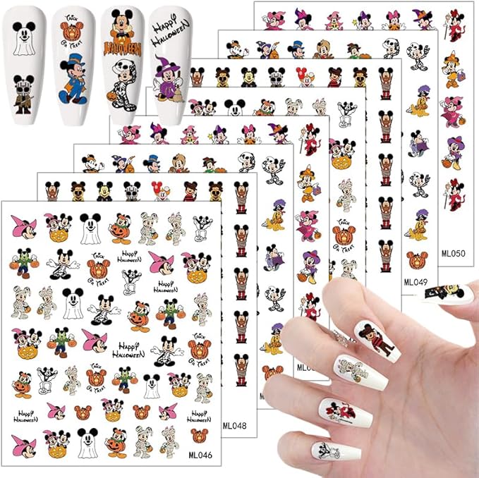 8 Sheets Laser Halloween Nail Art Stickers Decals Cute Ghost Cartoon Self Adhesive Nail Design Supply Laser Pumpkin Ghost Nail Stickers for Women Girls DIY Manicure Halloween Nail Decals Decoration