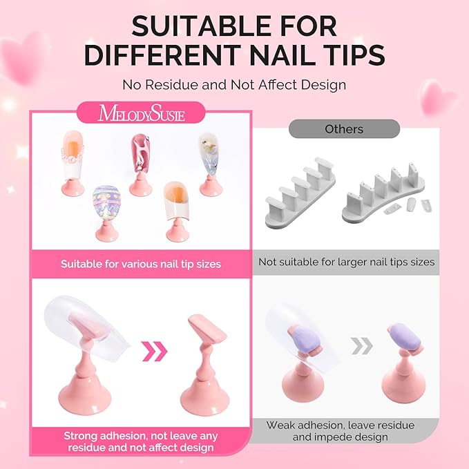 MelodySusie Nail Stand for Press Ons, Super Metal Square With Heart Pattern Magnetic Base for Painting Display with Brush Holder And Reusable Double-Sided Tape for Home DIY Salon Supplies