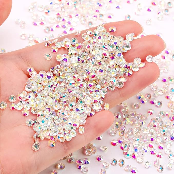 Novani Rhinestones 1440pcs SS10 Glass Rhinestones Crystal Flatback Gemstones for Crafts Nails Makeup Bags and Shoes Decoration（SS10, Transparent AB）