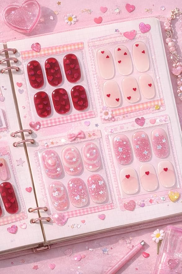 ohora Semi Cured Gel Nail Strips (N Candy Swirl) - Salon-Quality Valentines Nails stickers, Works with Any Lamps, Long Lasting, Easy to Apply & Remove, Chip Resistant