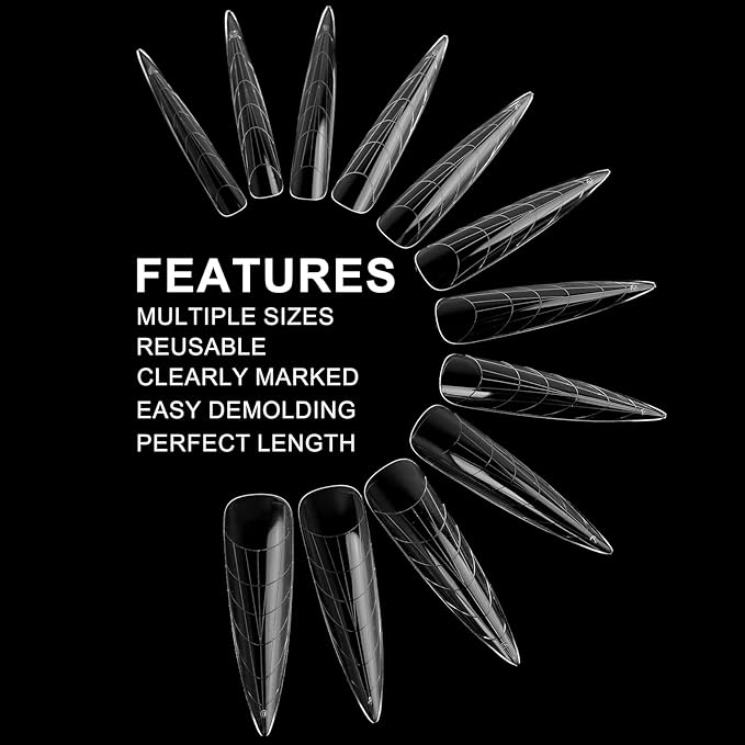 120Pcs Dual Nail Forms,Long Almond Extension Poly nail gel Nail Forms Full Cover Reusable Nail Molds 12 Sizes for Solid Nail Gel Glue Nail Art Design Salon&DIY(Extra Long Almond)