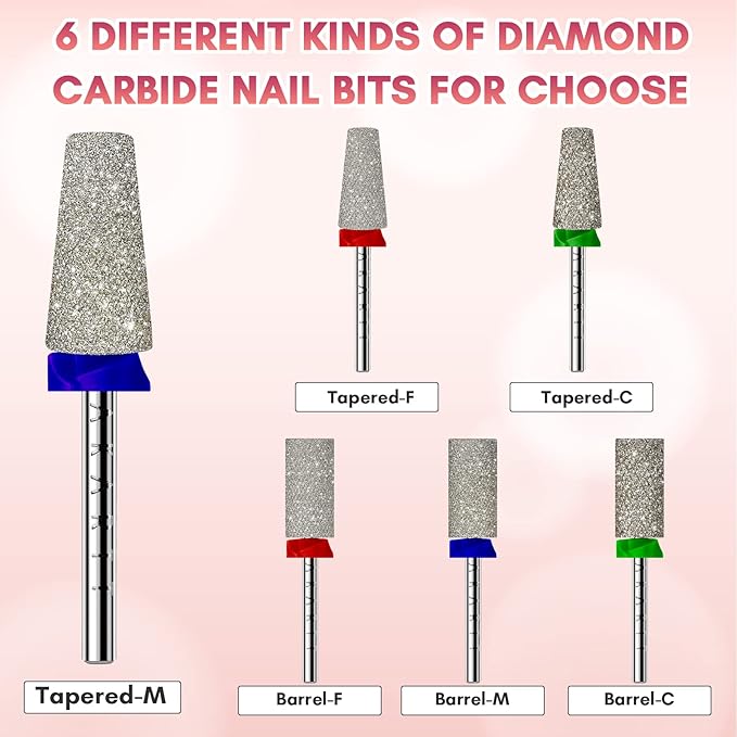 Makartt Electric Nail Drill Bits: Tapered Barrel Carbide Diamond Sanding Bit for Nail Prep Shaping, Upgrade Drill Tips with Cross Teeth & Dust-Proof Ring for Manicure Salon Cuticle Remove, M #150 Grit