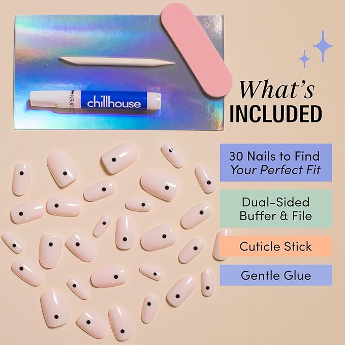 Chillhouse - Chill Tips, Press on Nails Kit - Clean Break (Oval) - 24 Nail Shapes & Sizes - Up to 2 Weeks of Wear - Customizable Fit - Reusable - Latina Founded & Women Owned - Beauty & Self Care