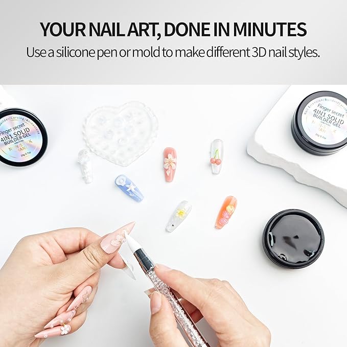 3D Gel Nail Art Kit-Pearl White Solid Builder Gel for Nails 3D Sculpting Carving Building Modeling Hard Extension for Beginner DIY Salon at Home Cured Needed