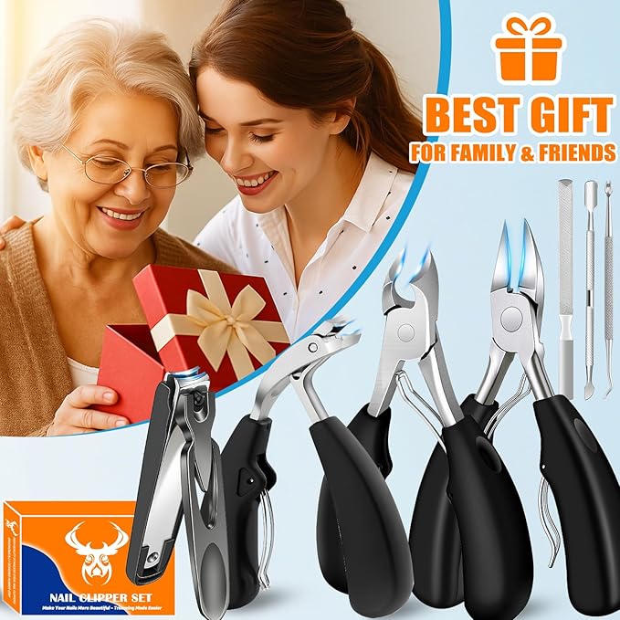 2026 Heavy Duty Toenail Clippers for Thick Nails, 7-in-1 Pedicure Kit with Catcher for Seniors & Men, Professional Wide Jaw Ingrown Toe Nail Clipper Set, Podiatrist Tool