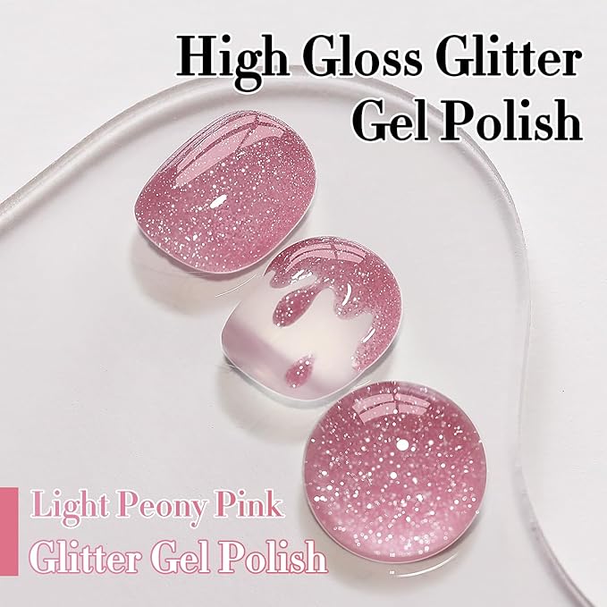 Double Rhythm 0.5Oz Glitter Gel Polish Shimmer Reflective Color for Nail Art Salon DIY Soak Off 15ml Nail Lamp Gel Polish at Home (Light Pink-B1174)