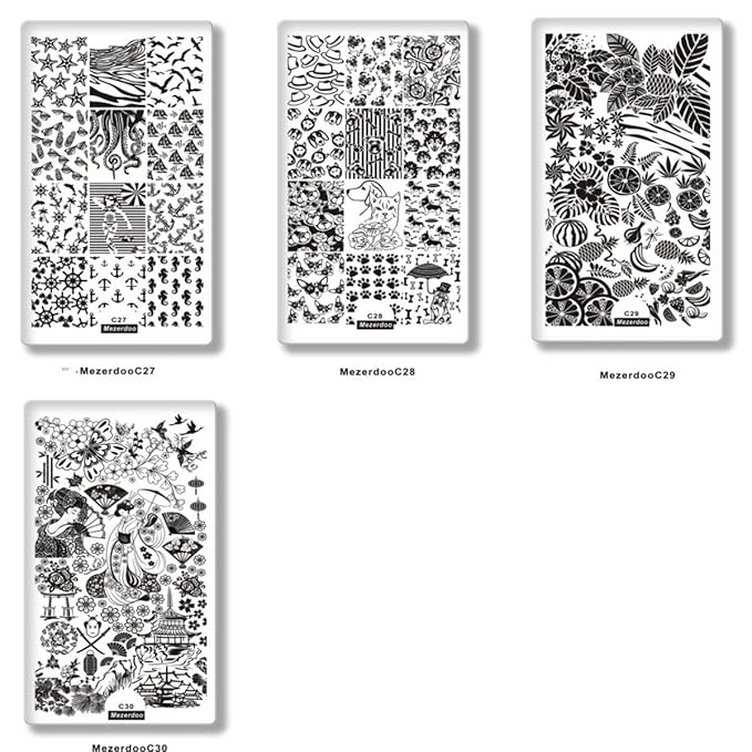 Mezerdoo 10Pcs Animal Plants Fruits Nail Stamping Plates Flower Pretty Girl Multi Styles Nail Art Stamping Image Plate Cute Dogs Hippocampus Design Nail Stamp Template