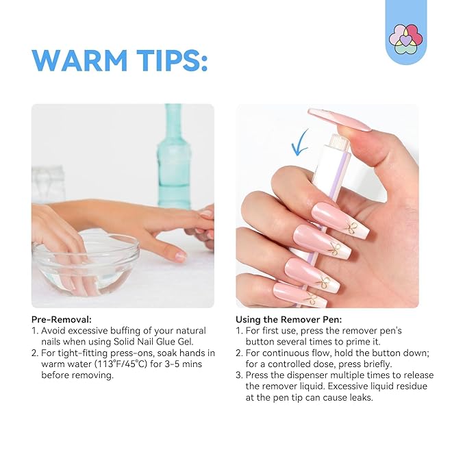SAVILAND Solid Nail Glue Remover Pen: 10s Quick Removal Nail Glue Remover for Press on Nails with Vitamin E Castor Oil 2 Pcs Acetone-free Alcohol Free Click & Remove for Fake Nails Tips