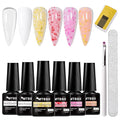 MTSSII Builder Gel for Nails, 6 Colors Hard Gel Polish Extension Kit with 100pcs Nail Forms, Files and Pen Brush Nails Art Manicure Set for DIY at Home