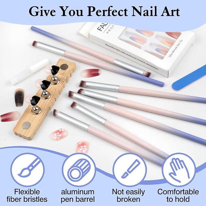 7pcs Ombre Nail Brush Set – Wooden Handle Gradient Nail Art Pens for Gel Polish & Acrylic Design