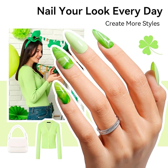 Green Nail Polish Set - 6 Colors Light Dark Green Olive Teal Natural Milky Gree n Shade for All Seasons, Quick Air Dry Non Gel, Nail Art DIY at Home Manicure Gift for Women Girls