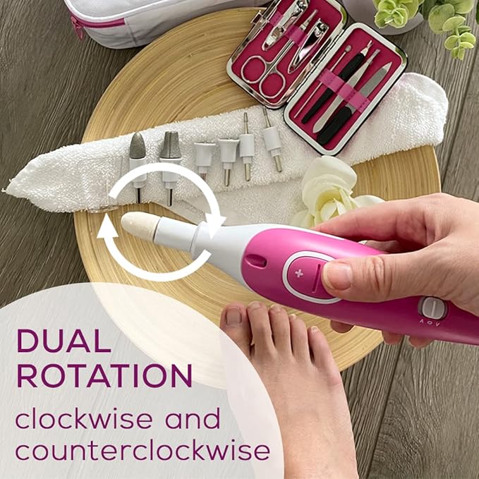 Beurer MP44 Professional Manicure and Pedicure Nail Drill Set, E-File with 7 attachments, LED Light, Electric Nail File with Additional Manual Nail kit, Pink