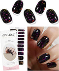 JMEOWIO Gel Nail Stickers Purple Red Black Semi Cured Gel Nail Strips Wraps UV/LED Nails Art Design Decoration Accessories