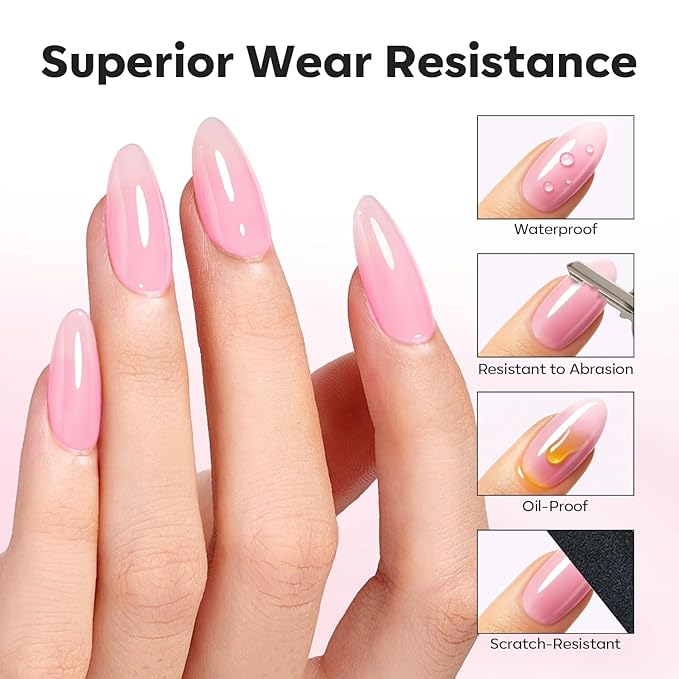 modelones Builder Nail Gel Top Coat, 15 ML No Wipe Ultra Gloss Jelly Pink Gel Polish Apex Building Nails Strengthening Extension Sheer Blush Color Nail Art Long Lasting Soak Off U V Manicure Gift
