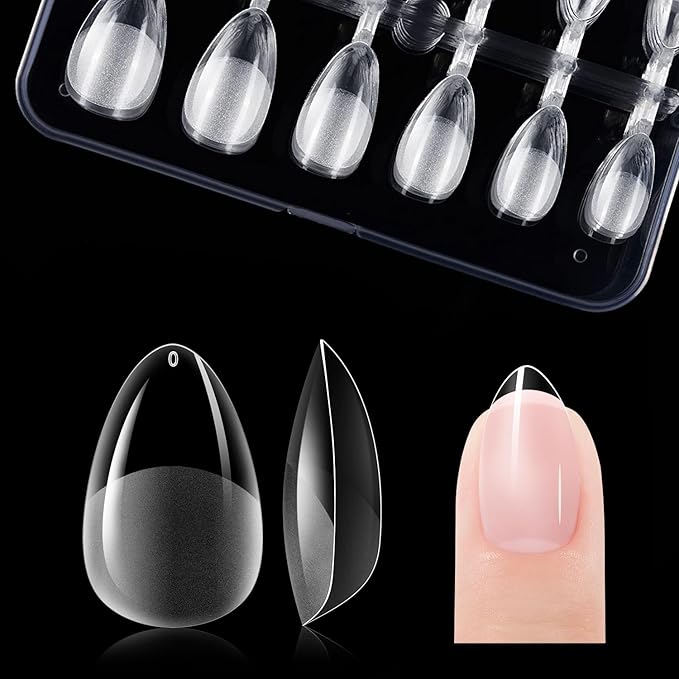 Gelike ec Extra Short Almond Nail Tips: 120PCS Soft Gel Tips for Full Cover Gel Nail Tips Pre Etched - PMMA Resin Clear False Nails 12 Sizes for Girls