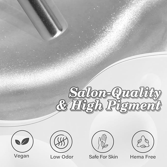 EBANKU Cat Eye Gel Polish with Magnet 15ML 0.5 OZ Holographic Glitter Shimmer Translucent Jelly Color Magnetic Polish Salon DIY at Home (Silver)