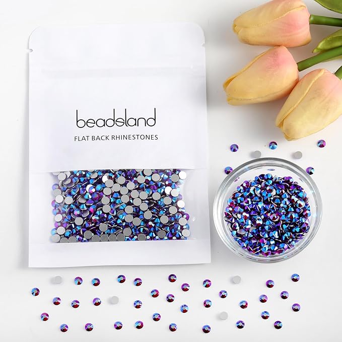 Beadsland 1440pcs Flat Back Crystal Rhinestones Round Gems for Nail Art and Craft Glue Fix, Dark Siam AB, SS12, 3.0-3.2mm