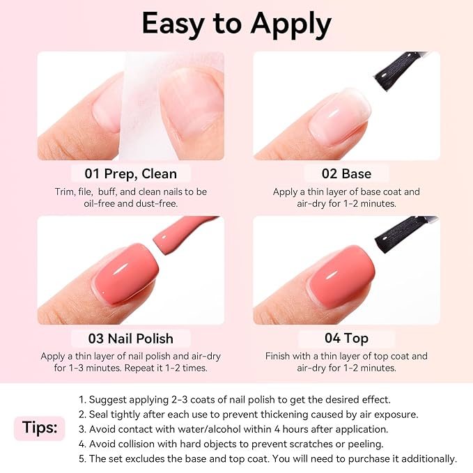 6 Colors Nail Polish Set, Neutral Nude Beige Dusty Pink Fingernail Polishes All Seasons, Opaque, Rapid Dry Natural Nail Art Manicure Salon DIY at Home for Women
