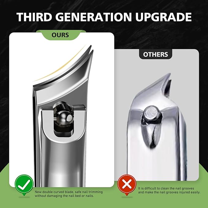 Slanted Curved Blade Ingrown Toenail Clippers for Thick Toenails, Angled Toe Nail Fingernail Cutter Trimmer for Seniors and Men - Black (Pear Silver)