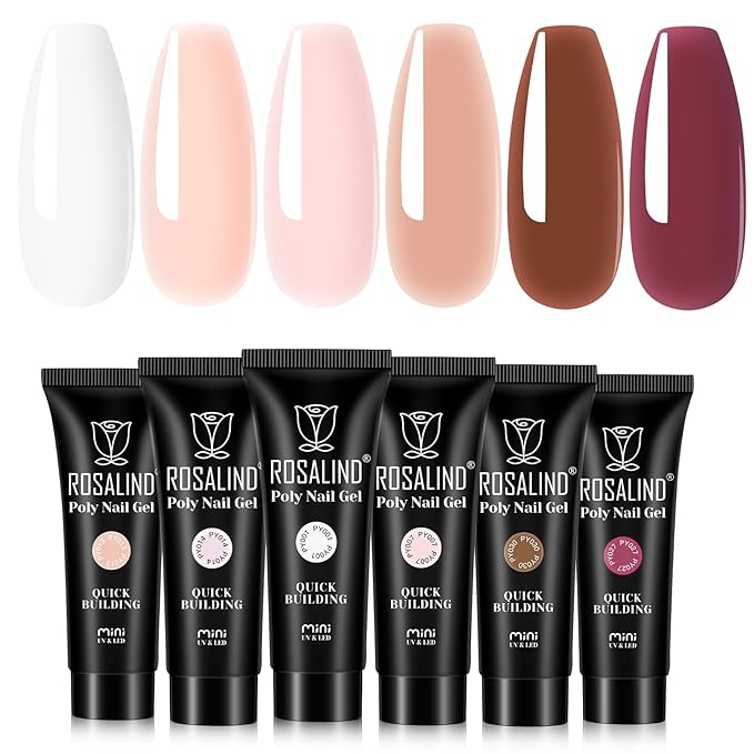 ROSALIND White Nude Brown Christmas Poly Nail Gel, 6 Colors 0.34 oz/10 ml Poly Extension Gel Nail Enhancement Builder for French Manicure Home Salon Design Need U V/LED Lamp Fall Colors