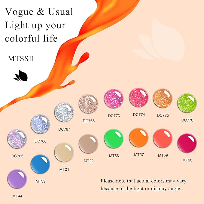 MTSSII Purple Blue Khaki Green Orange Red Gel Nail Polish 18 Pcs Set Silver Yellow Rose Red Pink Green Orange Glitter Gel Nail Polish with Base Gel Set Glitter Polish Kit for DIY Nail Art Women Gifts