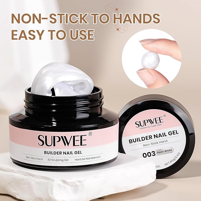 3D Sculpting Gel for Nail Art, 60g Large Capacity Pearl White Hard Solid Builder Gel for Nails Art Non-Sticky Hand for Carving Extension with Chrome Powder Home DIY Manicure