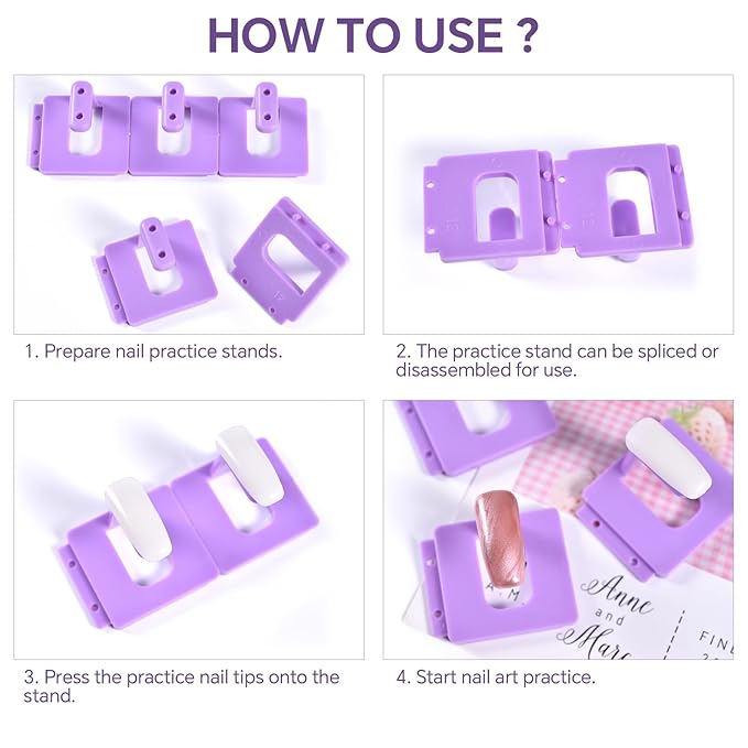 10PCS Plastic Nail Display Stands with Holes Nail Training Frame with 110Pcs Practice Nail Tips, Spliced Stand for Gel Nail Polish DIY Nail Practice Display Tool, Grey