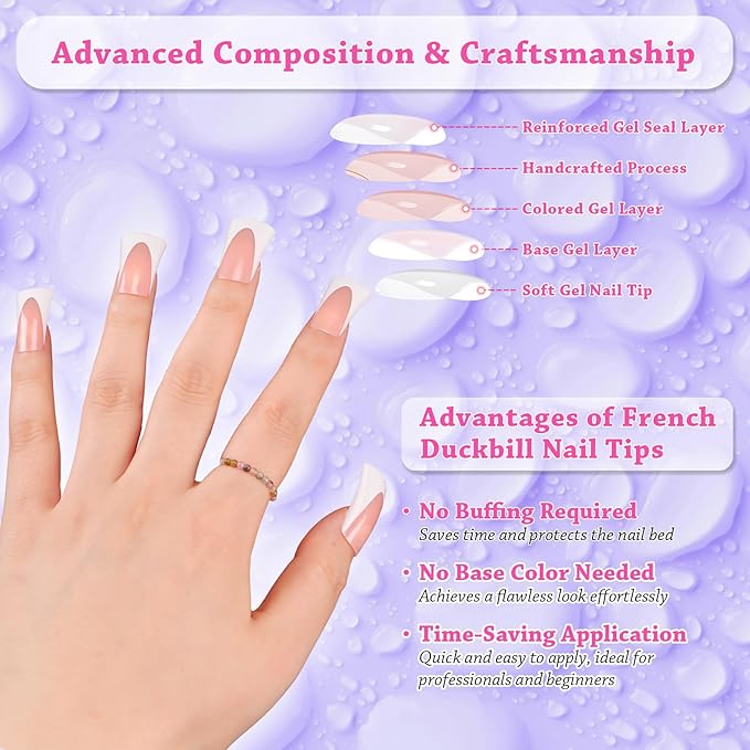 outopen 120pcs Duck Nail Tips Short Light Peach French Duck Tips Full Cover Fan Flare Duck Tips for Wide Press on Nail Crystal Duck Feet Nail Tips for Polygel Acrylic Extension, 12 Sizes