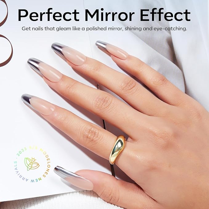 modelones Chrome Nail Powder 4 pcs, White Pearl Nail Chrome Powder, Iridescent Aurora Glitter Mermaid Silver Metallic Mirror Holographic Effect Pearlescent Pigment Dust Kit Resin Craft