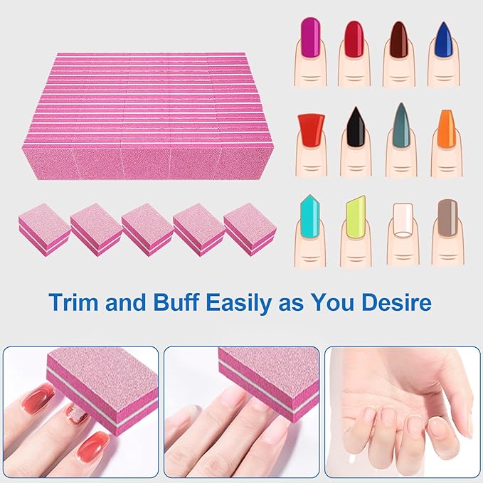 80/80 Grit Nail Buffers (50 Pack), Mini Nail Buffer Block Nail Files for Acrylic Nails and Natural Nails, Coarse Nail Buffer Blocks Bulk Buffing for Nail Buff Professional Manicure File Set Pink