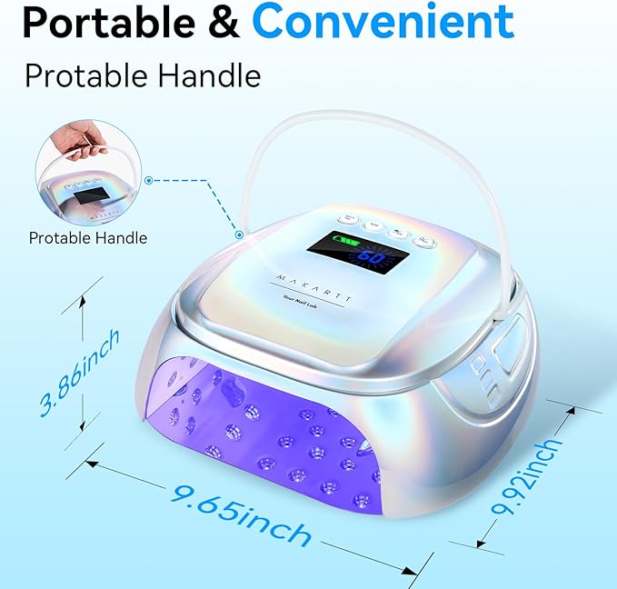 Makartt UV Nail Lamp – 30W Fast Curing UV Light with Handle Rechargeable Cordless Nail Dryer for Gel Nail Polish with 45 Beads Dual Lights 4 Timers LCD Smart Sensor for Nail Art Design(Plating Silver)