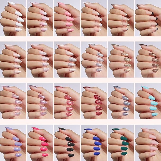 Beetles Press on Nails Kit 720Pcs 24 Colors, Short Almond Press on Nails Glossy Matte Glitter With Nail Glue & Nail Tabs Stickers, Natural Fit Lightweight Fake Nails Kit Art For Women Girls