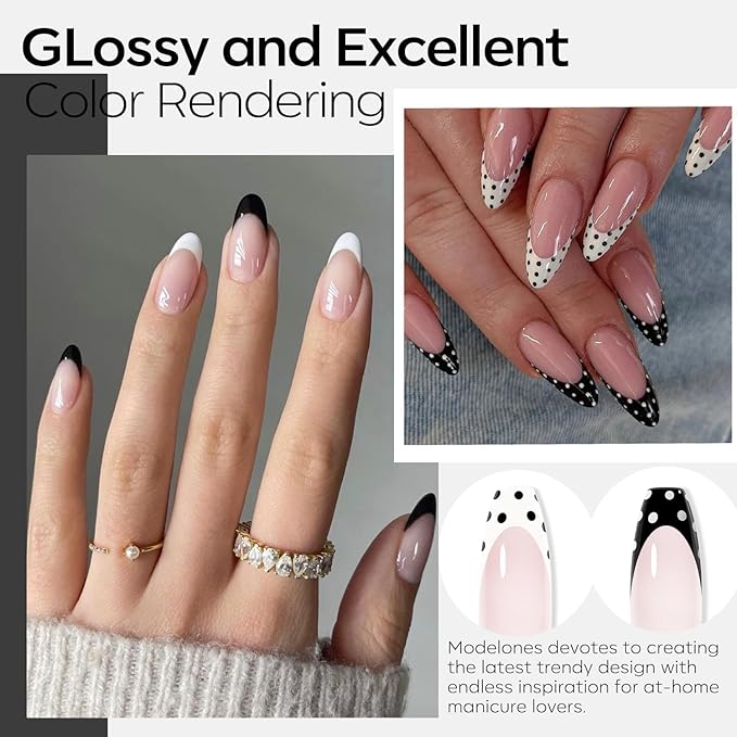 modelones White Gel Polish Black Gel Polish Set 2 Pcs 15ml Black And White Nail Polish Soak Off LED Valentine's Nail Art French Manicure Salon Diy at Home Gift for Women Girls