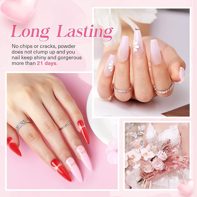 AZUREBEAUTY Dip Nails Powder Starter Kit, 4 Colors Pink Red Black Clear Valentine's Day Dipping Powder System Liquid Set Recycling Tray with Base & Top Coat Activator Manicure Kit for Gift.
