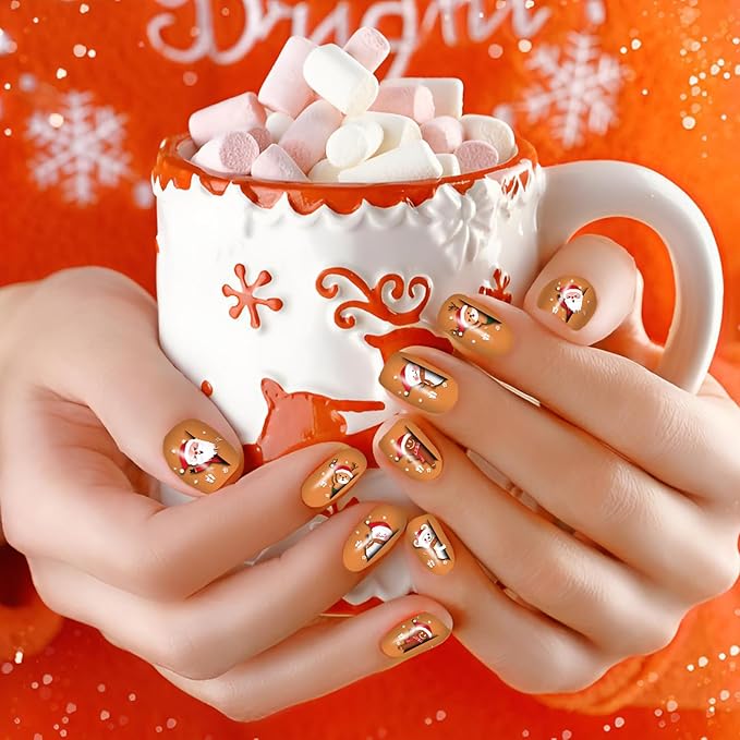 12 Sheets Christmas Nail Wraps Full Stickers Nail Polish Strips, DIY Self-Adhesive Nail Art Decals Santa Claus Xmas Tree Snowflake Pattern with 2 Piece Nail Files for Party Decor (168 Pieces)
