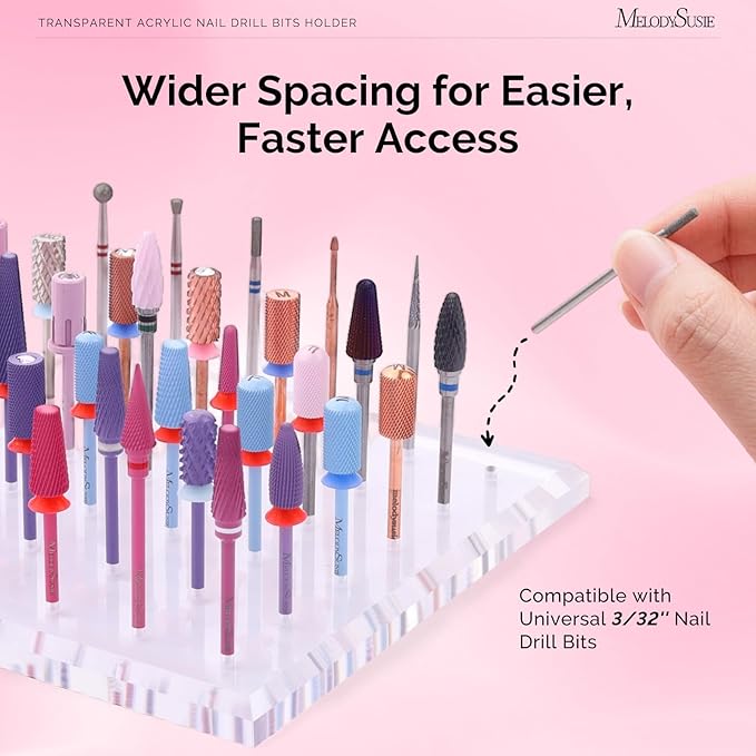 MelodySusie Nail Drill Bits Holder with 36 Holes, Visible Sturdy and Compatible with 3/32" Acrylic Drill Bit Organizer and Storage for Salon & Home, Square（not include bits）