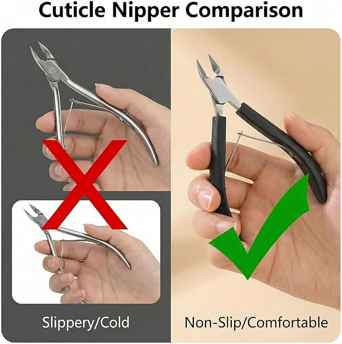 Fine Edge Cuticle Trimmer & Nippers, Scissor, Silicone Handle Nail Tools for Precise Removal, Durable Washable Cuticle Cutter & Remover Nail Clippers (Black 1PC)