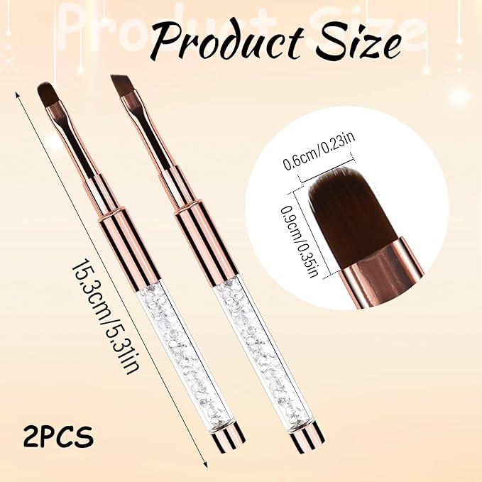 Builder Gel Brush, 2Pcs Oval UV Gel Nail Brush Rhinestone Handle Professional Nail Art Tools Nails Drawing Pen Gel-Brushes for Nails Rose Gold