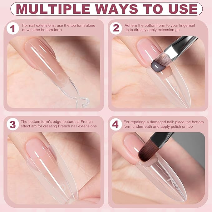 240 PCS Sandwich Nail Dual Forms, Nail Extension Kit for Beginner & Professional, 14 Sizes Dual Form for Polygel and Builder Gel, Salon and Home DIY Nail Art Tools (Oval)
