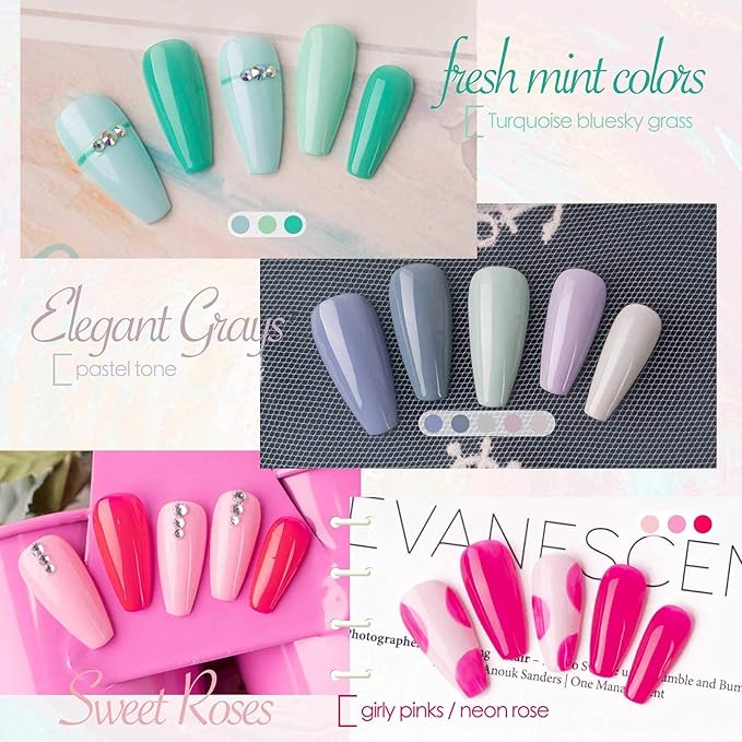 Gellen Gel Nail Polish Kit with U V LED Light 72W Nail Dryer, 12 Trendy Colors Nail Gel Polish, No Wipe Top Base Coat, Nail Art Decorations, Manicure Tools, All-In-One Manicure Kit, Bright and Pastels