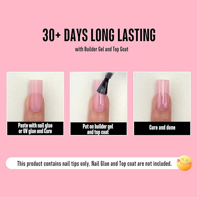 NOVO OVO Meidum Sharp Square Nail Tips Press on Pure Color BERRY PINK, Extra Thick NEED Builder Gel Top Coat Glue Soft Gel Matte Fake Nail Extension,Full Cover False Nails for Salon DIY 15 Sizes 180pc