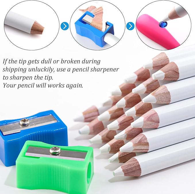 Rhinestone Picker Pencil for Nail Art, Gem Crystal Pick up Tool for Rhinestones and Diamond Painting, 20Pcs 3.35-inch Pickup Pen Kit with Nail Dotting Tools, Sharpeners, Tweezers