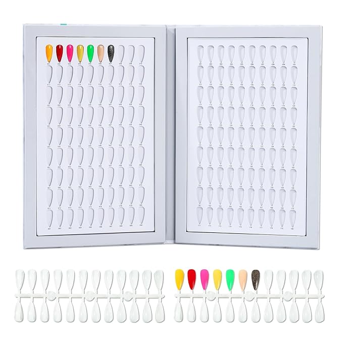 NMKL38 180 Colors Nail Display Chart Nail Gel Polish Organizer Color Card with 240 False Nail Tips Salon Nail Supplies Sample Chart Cardboard Painting Practice Book (Marble)