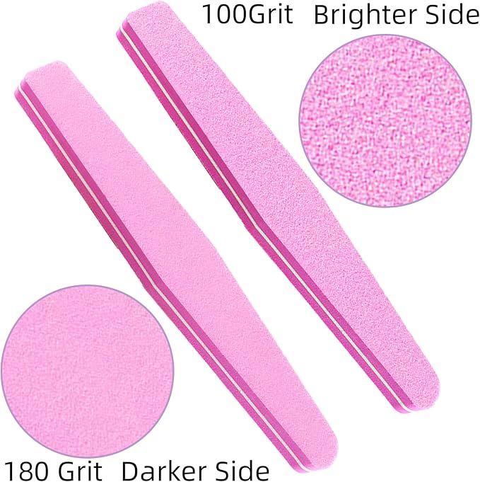 10 Pack 100/180 Grit Nail Files and buffers,Double Sided Nail Files,Nail Buffer Block,Fingernail File,Sponge Buffing Nail File,for Acrylic/Natural Nails(Pink)